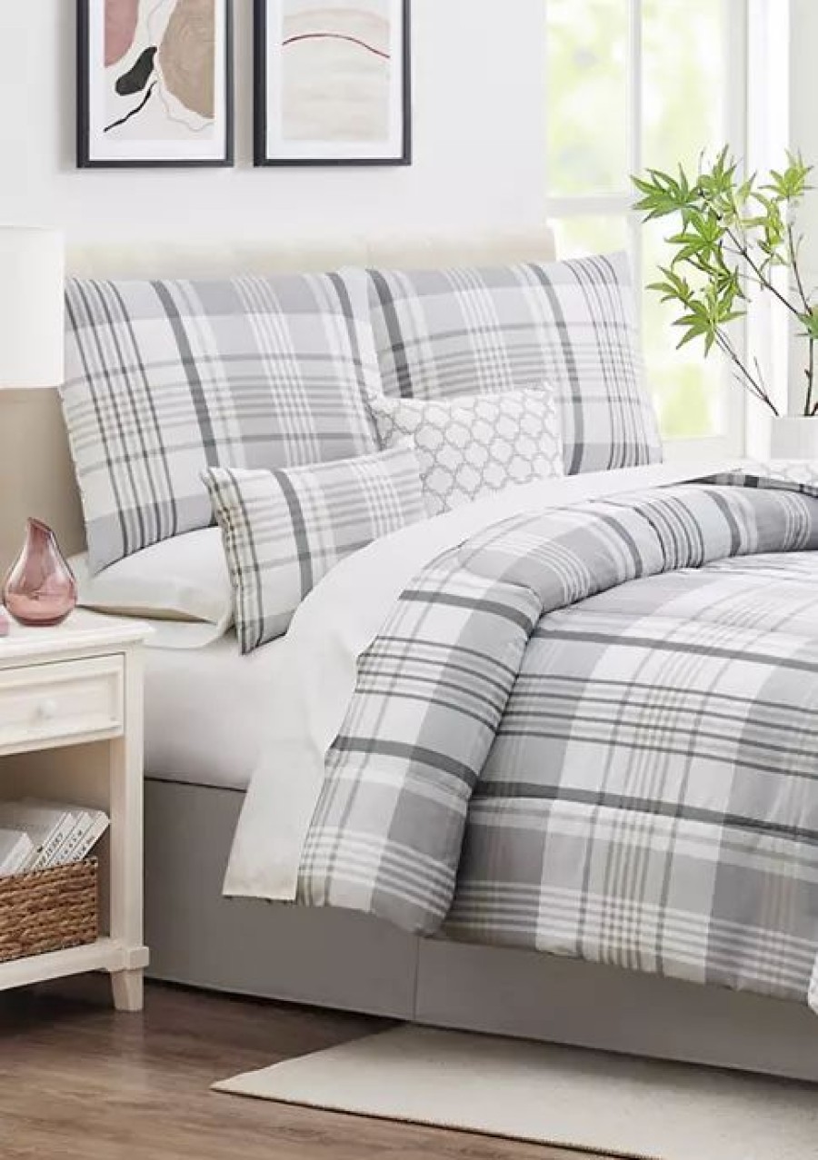 Bed & Bath * | Cheap Modern. Southern. Home. Gray Plaid 6-Piece Comforter Set Grey