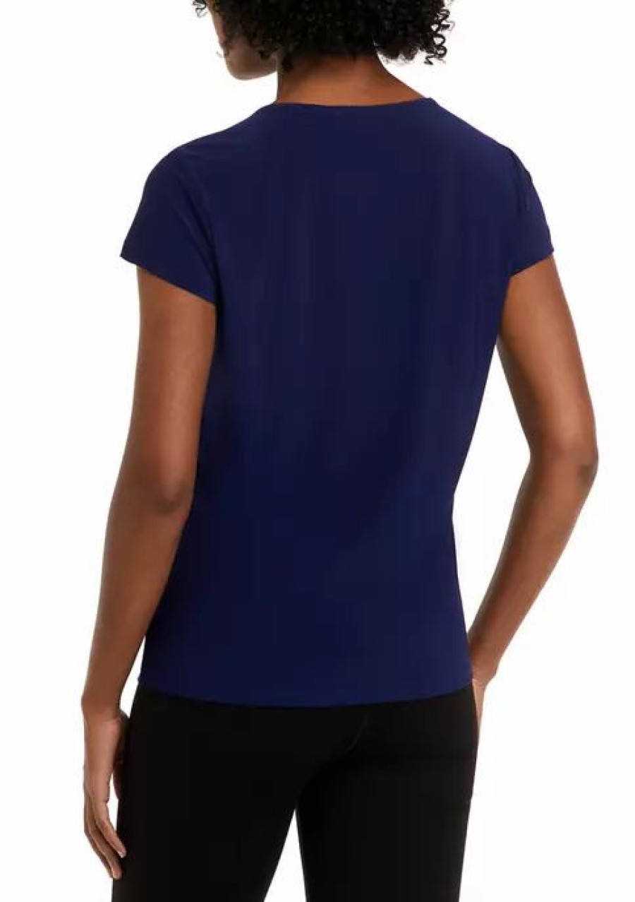 Women * | New Kasper Women'S Cap Sleeve Cowl Neck Solid Top Kasper Navy