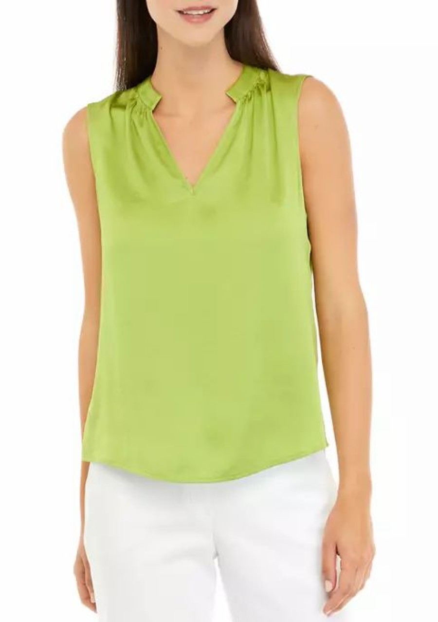 Women * | Flash Sale Kasper Women'S Sleeveless V-Neck Woven Blouse Kiwi