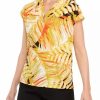 Women * | New Kasper Women'S Short Sleeve Pleat Neck Floral Knit Top Papaya/Butterscotch