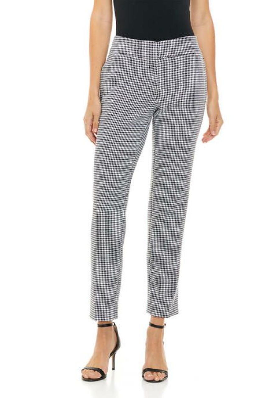 Women * | Cheap Kasper Women'S Slim Houndstooth Unlined Pants Black/White