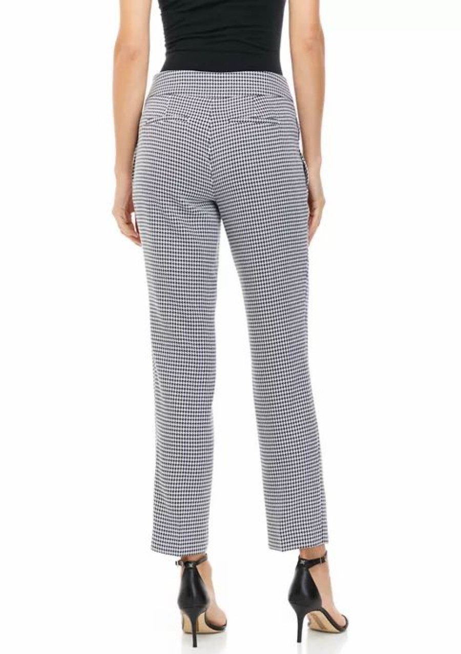 Women * | Cheap Kasper Women'S Slim Houndstooth Unlined Pants Black/White