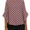 Women * | Deals Kasper Women'S Bell Sleeve Geo Print Woven Blouse