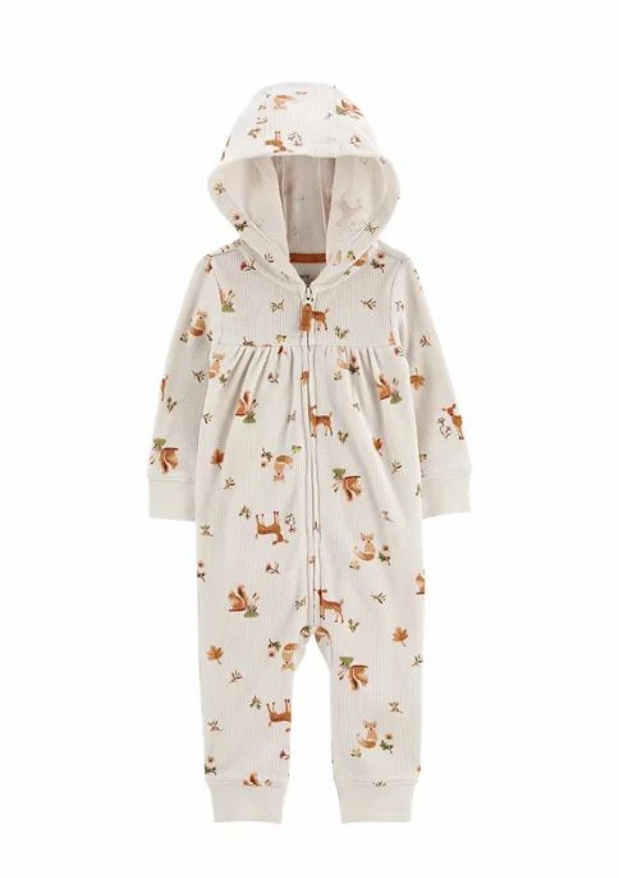 Kids * | Brand New Carter'S Baby Girls Thermal Hooded Jumpsuit Print (969