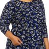 Women * | Best Sale Kasper Plus Size Leaf Print Side Tie Top Black/Royal Blue Combo