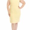 Women * | Wholesale Kasper Plus Size Sleeveless Split Neck Solid Crepe Sheath Dress Pale Yellow