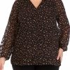 Women * | Budget Kasper Plus Size Animal Print V-Neck Blouse With Gathered Cuffs Black Combo