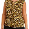 Women * | Budget Kasper Plus Size Sleeveless Keyhole Abstract Print Top Marigold Combo