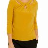 Women * | Buy Kasper Petite 3/4 Sleeve Criss Cross Neck Top Marigold