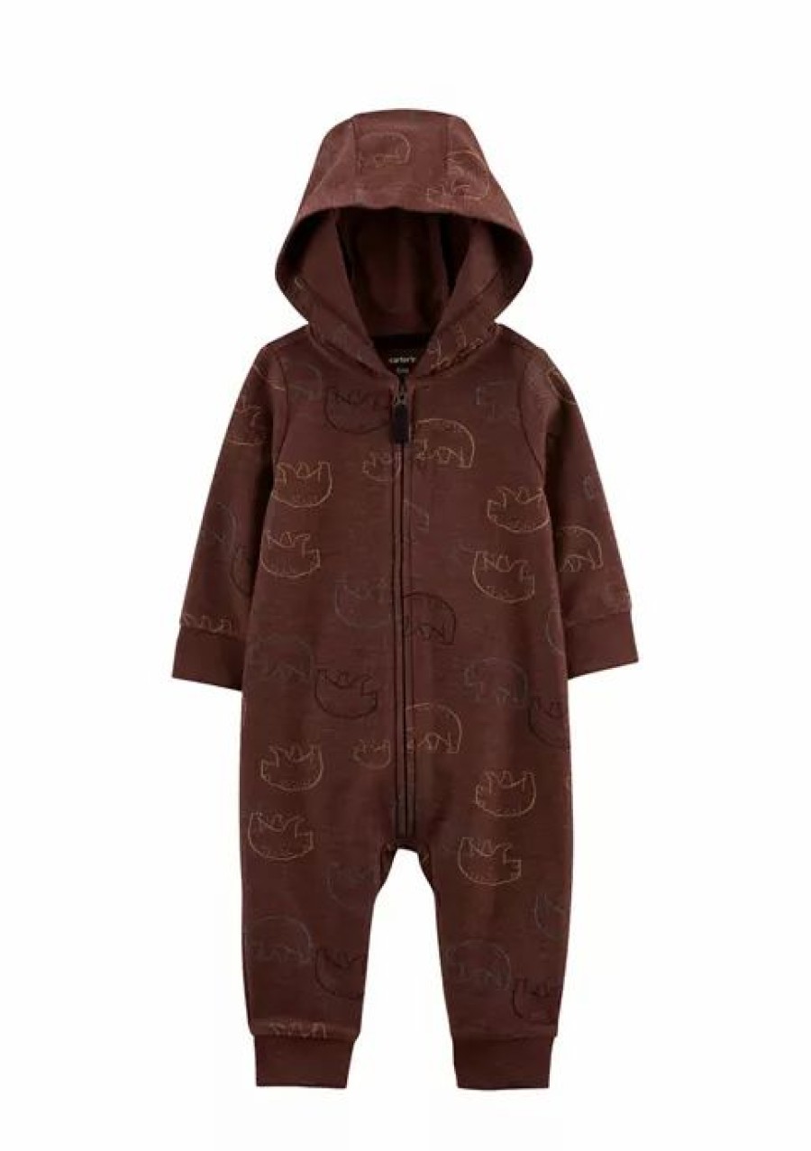 Kids * | Best Reviews Of Carter'S Baby Boys Zip-Up Hooded Fleece Jumpsuit Brown (200