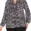 Women * | Coupon Kasper Plus Size Long Sleeve Ruffled Blouse Vanilla Ice/Black