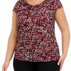 Women * | Brand New Kasper Plus Size Short Sleeve Cowl Neck Printed Top Fire Red/Pebble Combo