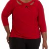 Women * | Brand New Kasper Plus Size Three-Quarter Sleeve Criss-Cross Neck Top Fire Red