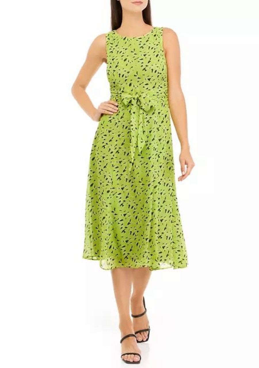 Women * | Flash Sale Kasper Women'S Sleeveless Printed Tie Front Dress Kiwi Combo