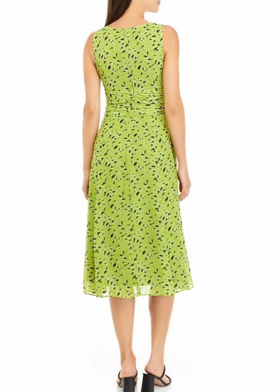 Women * | Flash Sale Kasper Women'S Sleeveless Printed Tie Front Dress Kiwi Combo