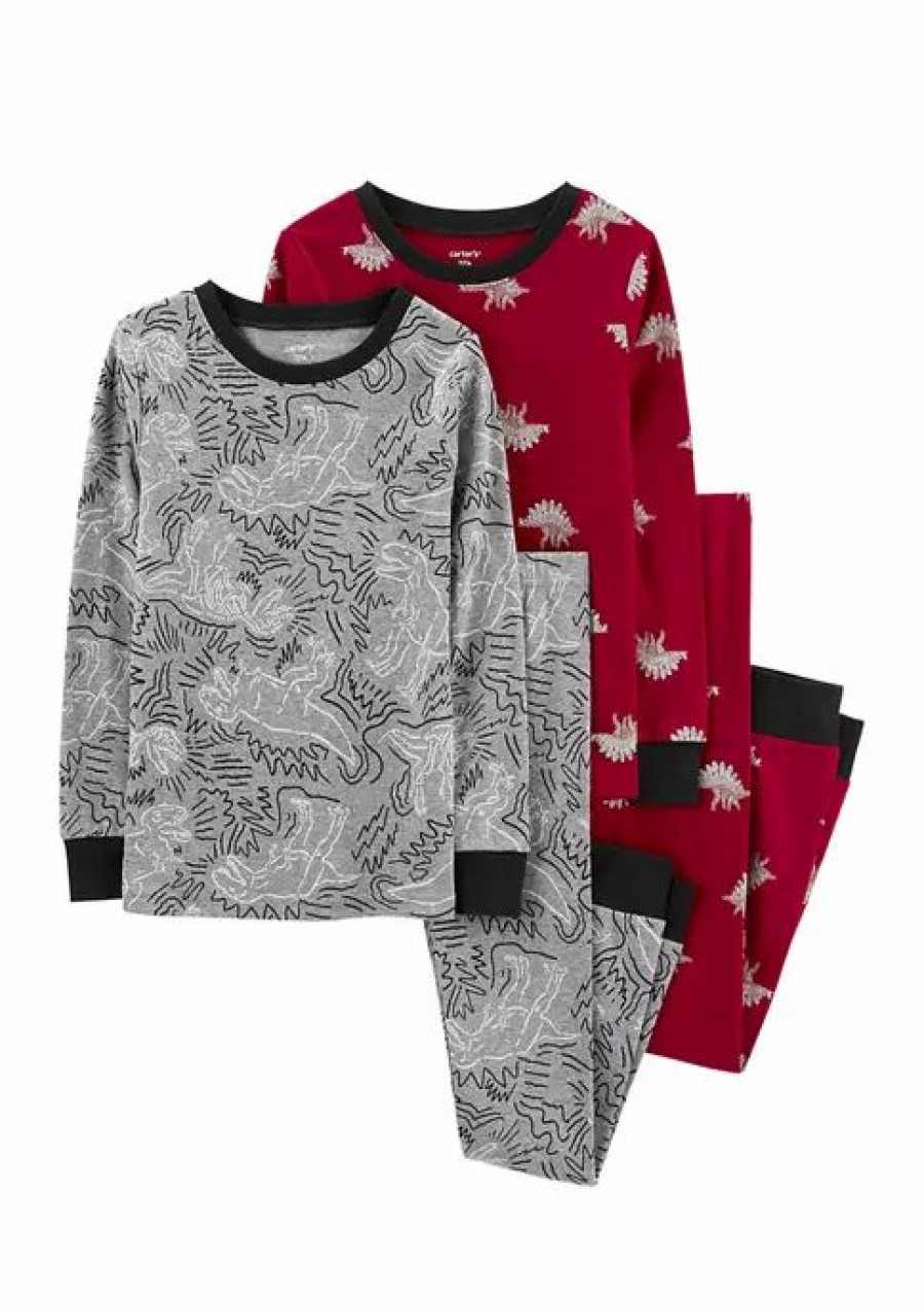 Kids * | Best Pirce Carter'S Boys 8-20 4 Piece Dino Snug Fit Cotton Pajama Set Print