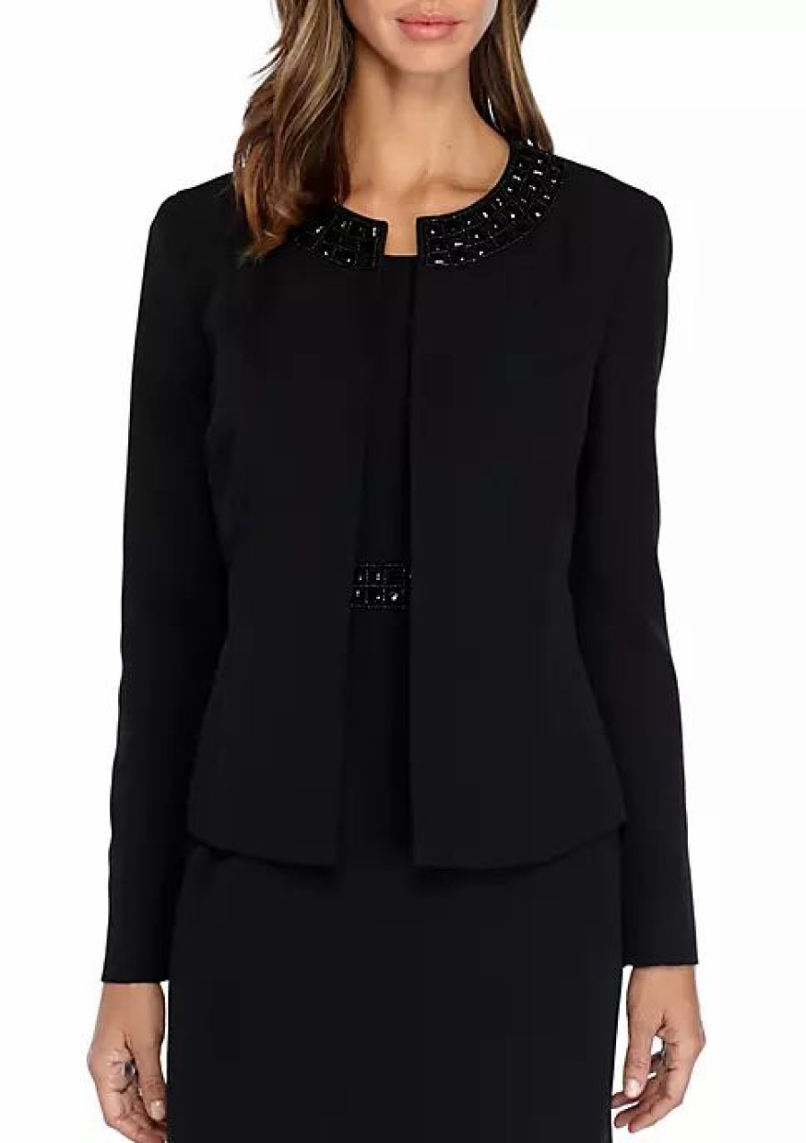 Women * | Best Pirce Kasper Embellished Flyaway Jacket Black