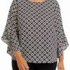 Women * | Best Sale Kasper Plus Size 3/4 Bell Sleeve Geometric Print Blouse Kasper Navy Multi