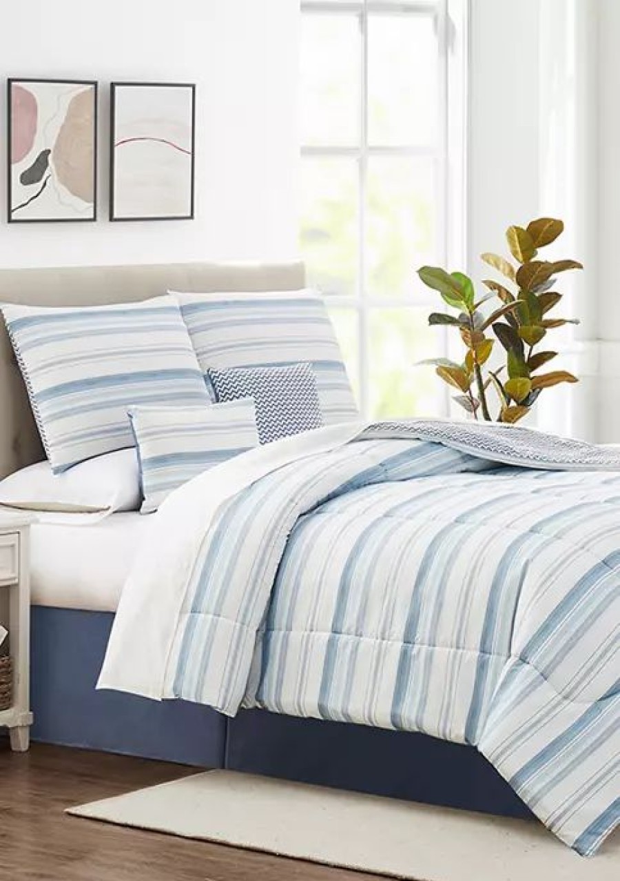 Bed & Bath * | Cheap Modern. Southern. Home. Mason Stripe 6 Piece Comforter Set Blue