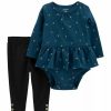 Kids * | Deals Carter'S Baby Girls 2-Piece Glitter Peplum Bodysuit Pants Set Teal (446)