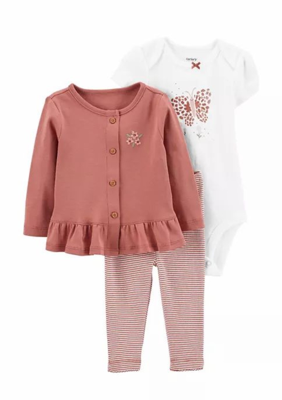 Kids * | Cheap Carter'S Baby Girls 3-Piece Little Cardigan Set Pink