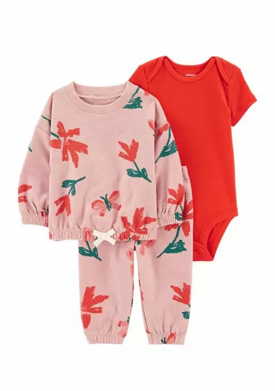 Kids * | New Carter'S Baby Girls 3 Piece Popover Cardigan Set Pink