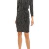 Women * | Hot Sale Kasper Women'S 3/4 Sleeve Metallic Knit Side Tie Sheath Dress Black/Silver