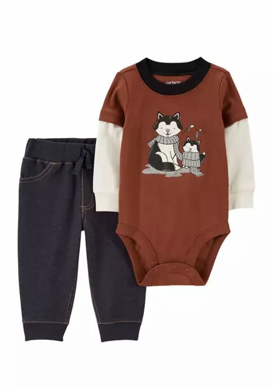 Kids * | Promo Carter'S Baby Boys 2-Piece Dog Bodysuit Pants Set Brown (200