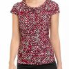 Women * | New Kasper Women'S Short Sleeve Geometric Print Top Fire Red/Pebble Combo