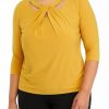 Women * | Cheapest Kasper Plus Size 3/4 Sleeve Criss-Cross Neck Top Marigold