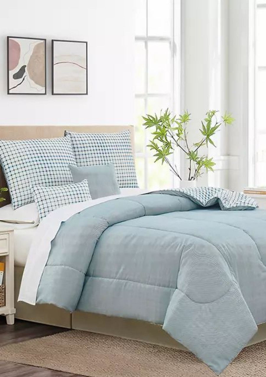 Bed & Bath * | Budget Modern. Southern. Home. Plaid 6 Piece Quilt Set Blue/White