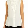 Women * | Hot Sale Kasper Women'S Sleeveless Ruffle Tie Front Solid Blouse Lily White