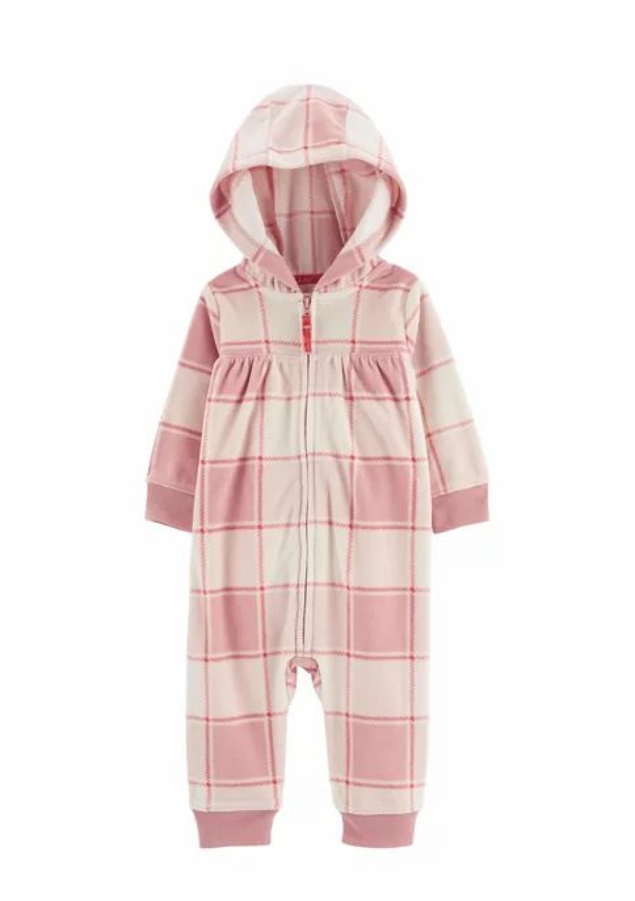 Kids * | Best Deal Carter'S Toddler Girls Plaid Hooded Fleece Jumpsuit Plaid (981