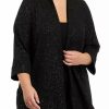 Women * | Brand New Kasper Plus Size 3/4 Sleeve Cardigan With Stretch Cross Hatch Black/Silver