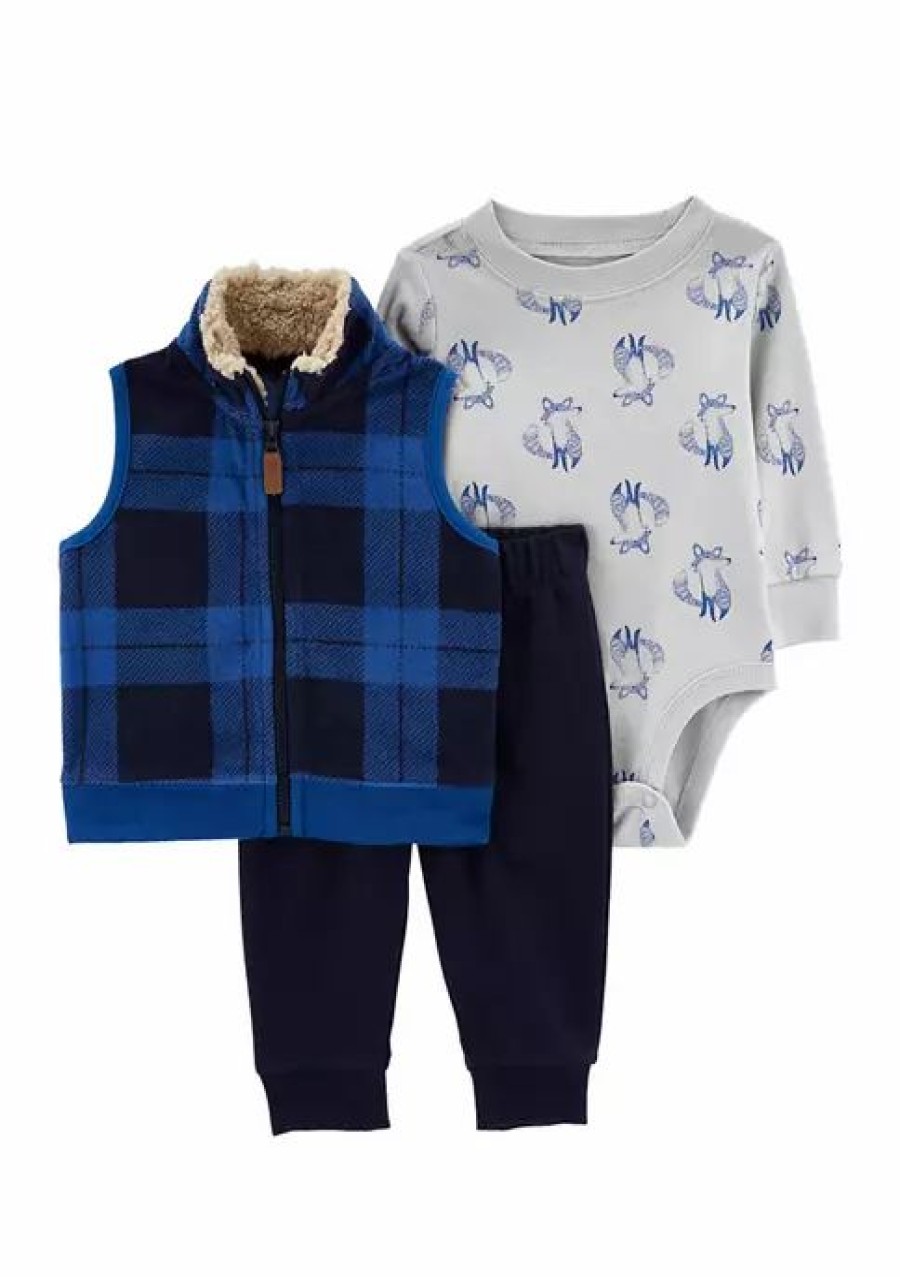 Kids * | Cheapest Carter'S Baby Boys Blue Vest Set Plaid