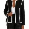 Women * | Best Sale Kasper Women'S Long Sleeve Contrast Piping Open Front Jacket Black/Vanilla Ice