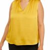 Women * | Deals Kasper Plus Size Sleeveless Split Neck Top Butterscotch