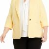 Women * | Wholesale Kasper Plus Size 3/4 Roll Sleeve One Button Jacket Pale Yellow