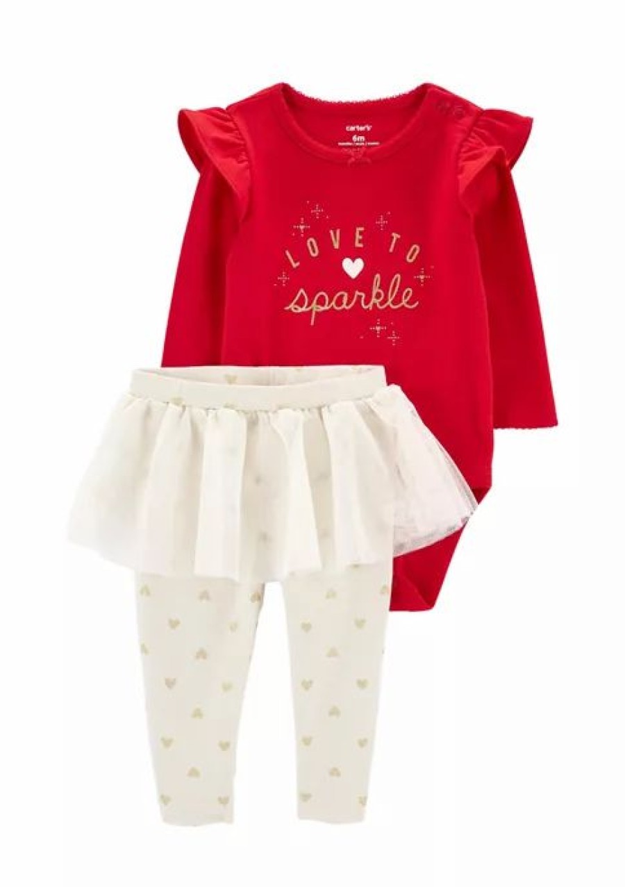 Kids * | Promo Carter'S Baby Girls 2-Piece Born To Sparkle Bodysuit & Tutu Pants Set Red (600)