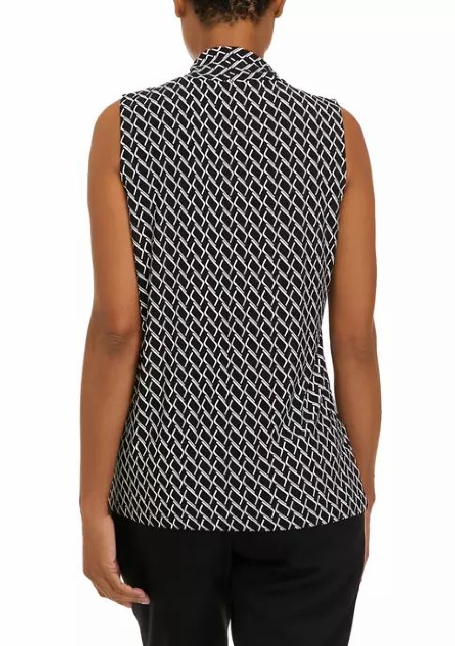 Women * | Discount Kasper Women'S Sleeveless Twist Neck Chain Print Top Black/Vanilla Ice