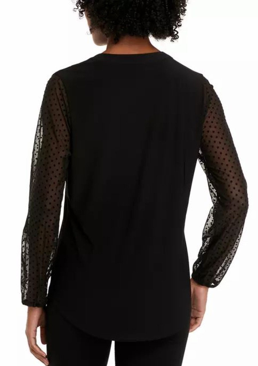 Women * | Budget Kasper Women'S Long Sleeve Lace Split Neck Tunic Top