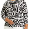 Women * | Coupon Kasper Plus Size 3/4 Sleeve Stripe Print Side Knot Top Black/Vanilla Ice