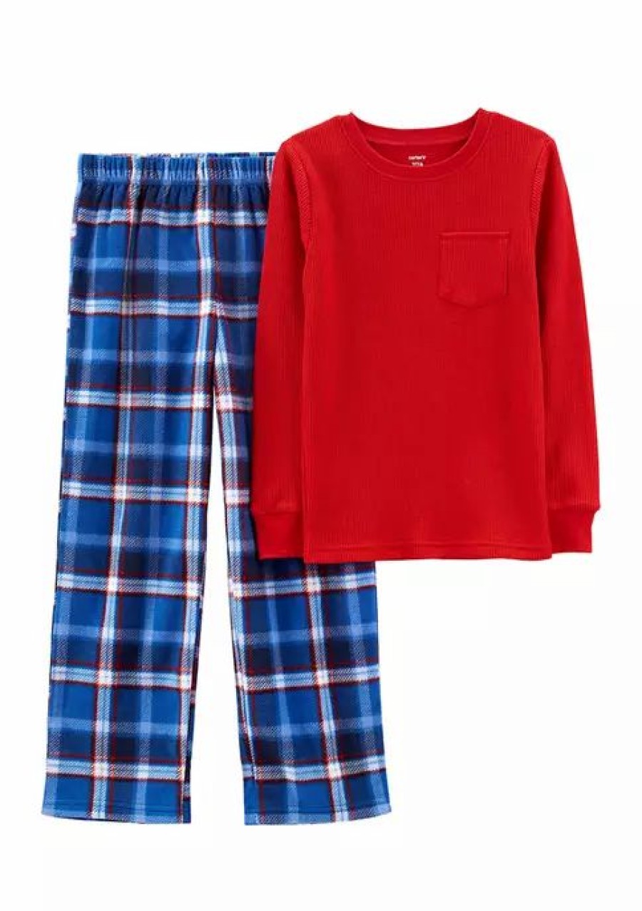 Kids * | Best Pirce Carter'S Boys 4-7 2-Piece Plaid Cotton & Fleece Pjs Print