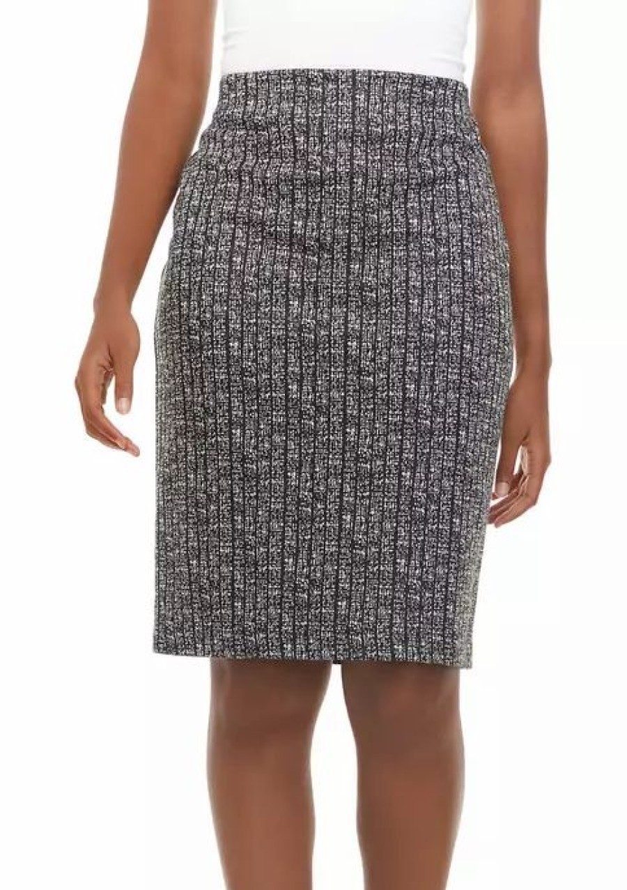 Women * | Coupon Kasper Women'S Textured Knit Pencil Skirt Black/Vanilla Ice