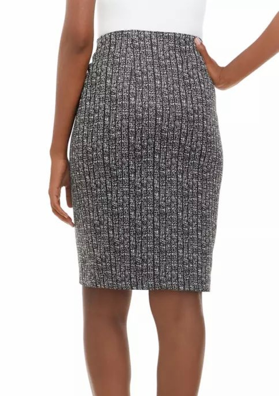 Women * | Coupon Kasper Women'S Textured Knit Pencil Skirt Black/Vanilla Ice