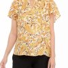 Women * | Cheap Kasper Women'S Flutter Sleeve Floral Top Butterscotch Combo