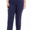 Women * | Promo Kasper Plus Size Slim Unlined Pinstripe Pants Kasper Nay/Van. Ice