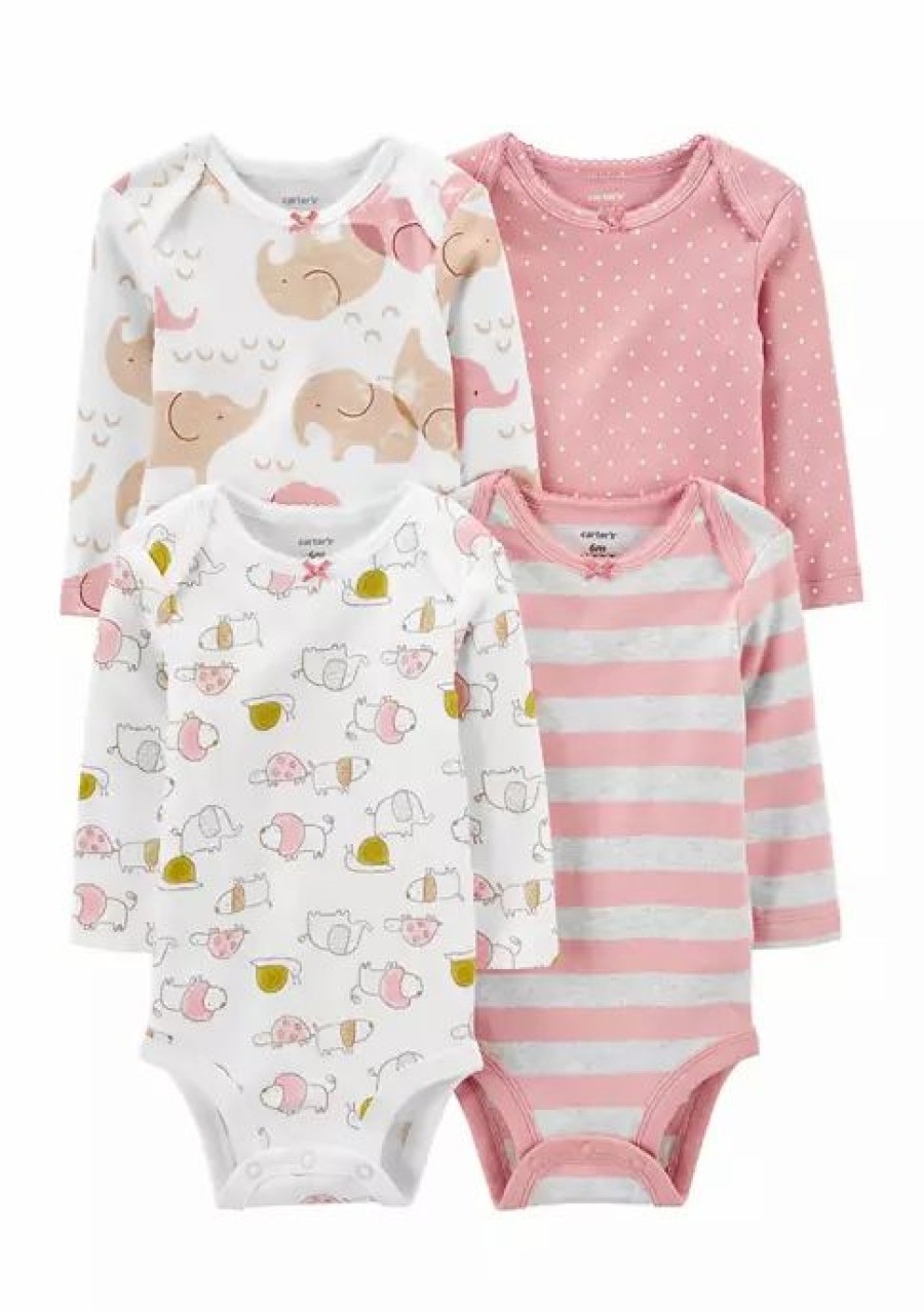 Kids * | Hot Sale Carter'S Baby Girls 4-Pack Long-Sleeve Bodysuits Pink