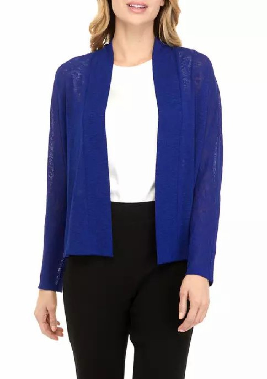 Women * | Brand New Kasper Women'S Solid Cardigan Royal Blue