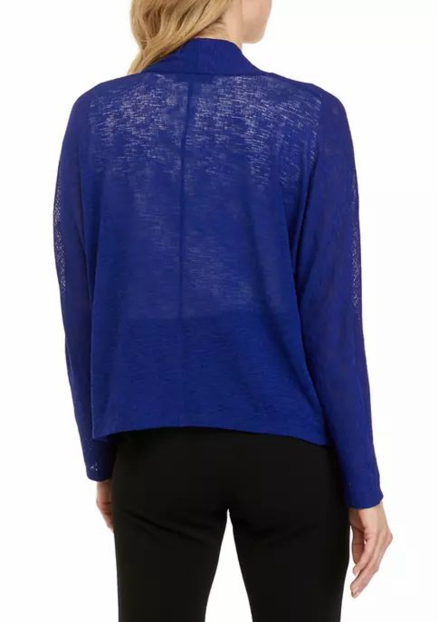 Women * | Brand New Kasper Women'S Solid Cardigan Royal Blue